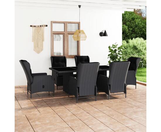 Set mobilier exterior cu perne, 7 piese, gri închis, poliratan