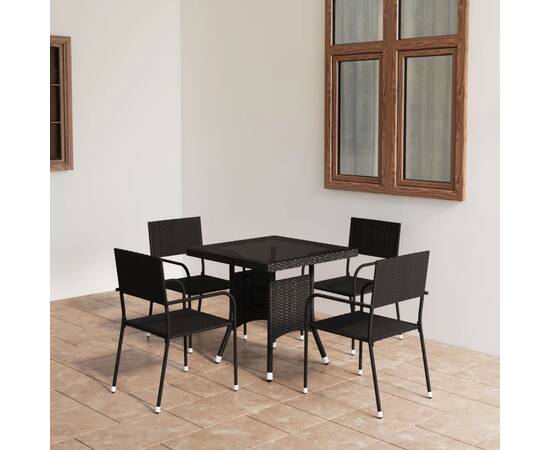 Set mobilier de grădină, 5 piese, negru, poliratan