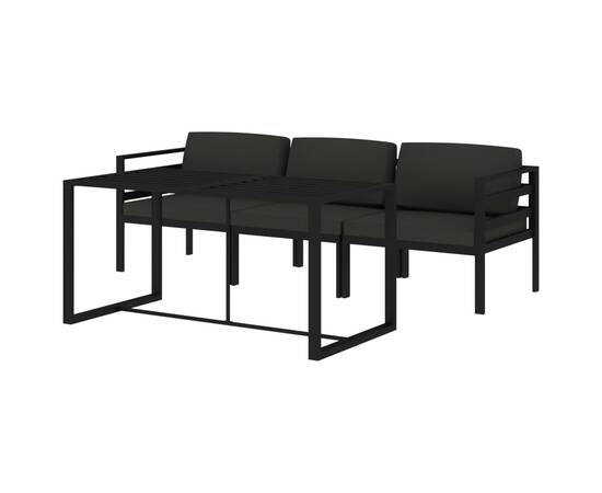 Set mobilier de grădină cu perne, 4 piese, antracit, aluminiu, 3 image