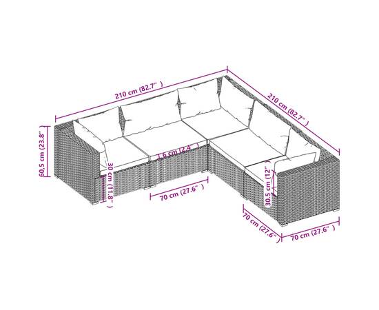 Set mobilier de grădină cu perne, 5 piese, maro, poliratan, 5 image