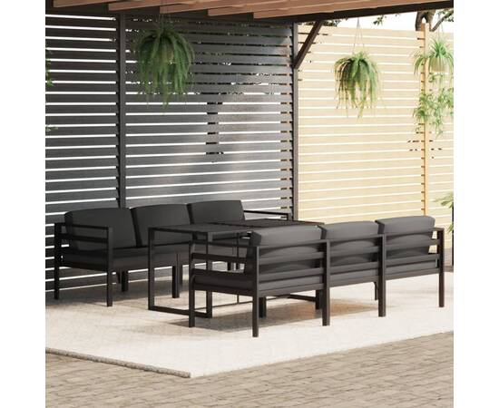 Set mobilier de grădină cu perne, 7 piese, antracit, aluminiu