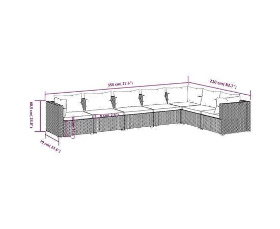 Set mobilier de grădină cu perne, 7 piese, maro, poliratan, 5 image