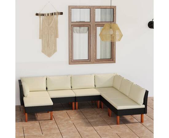 Set mobilier de grădină cu perne, 7 piese, negru, poliratan