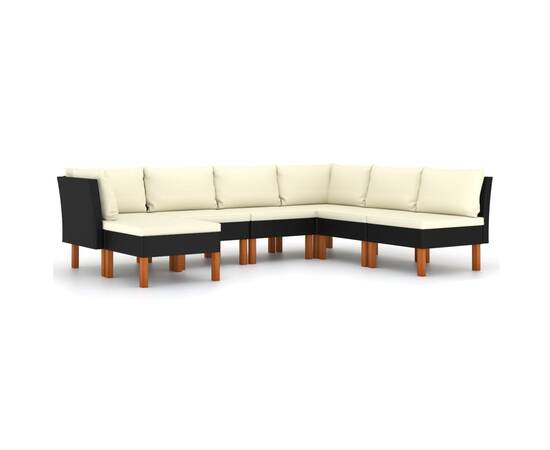 Set mobilier de grădină cu perne, 7 piese, negru, poliratan, 2 image