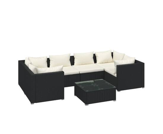 Set mobilier de grădină cu perne, 7 piese, negru, poliratan, 2 image