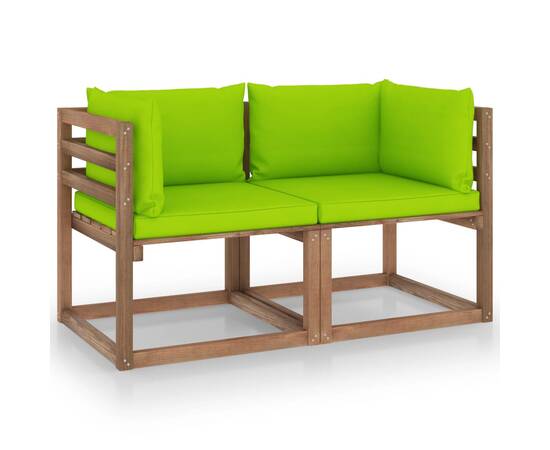 Canapea de grădină paleți, 2 locuri, perne verde crud, lemn pin