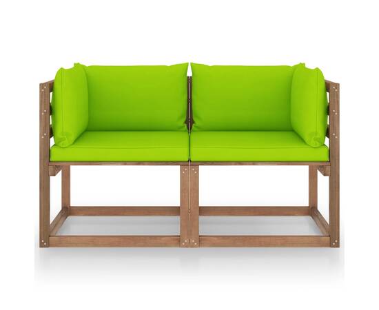 Canapea de grădină paleți, 2 locuri, perne verde crud, lemn pin, 2 image
