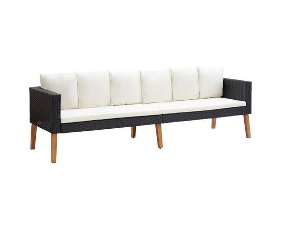 Set mobilier de grădină cu perne, 3 piese, negru, poliratan, 8 image