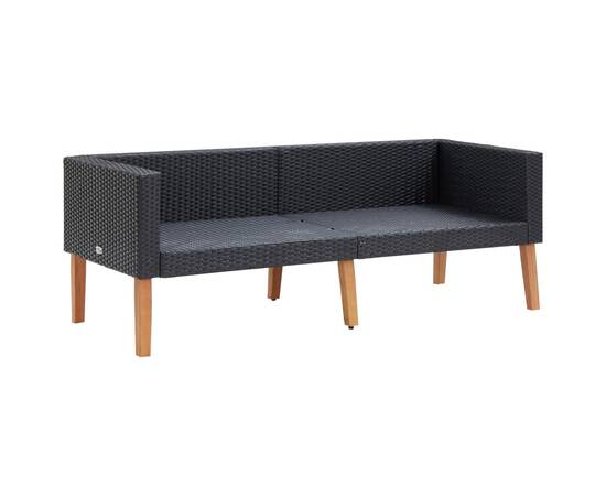 Set mobilier de grădină cu perne, 3 piese, negru, poliratan, 5 image