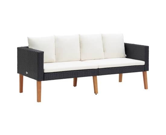 Set mobilier de grădină cu perne, 3 piese, negru, poliratan, 4 image