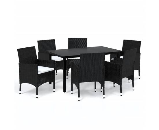 Set mobilier de grădină cu perne, 7 piese, negru, poliratan, 2 image