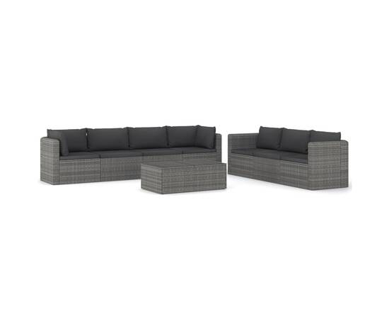 Set mobilier de grădină cu perne, 8 piese, gri, poliratan, 3 image