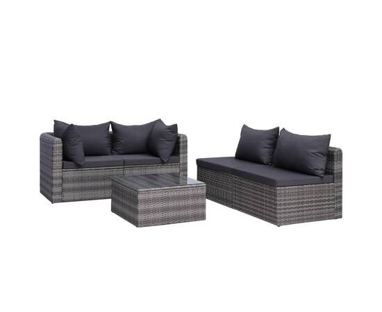 Set mobilier de grădină cu perne, 8 piese, gri, poliratan, 4 image