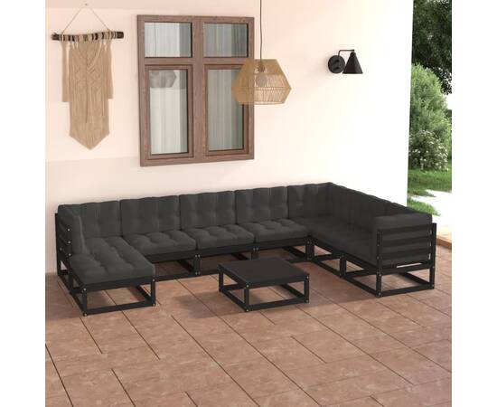 Set mobilier de grădină cu perne, 9 piese, lemn masiv pin