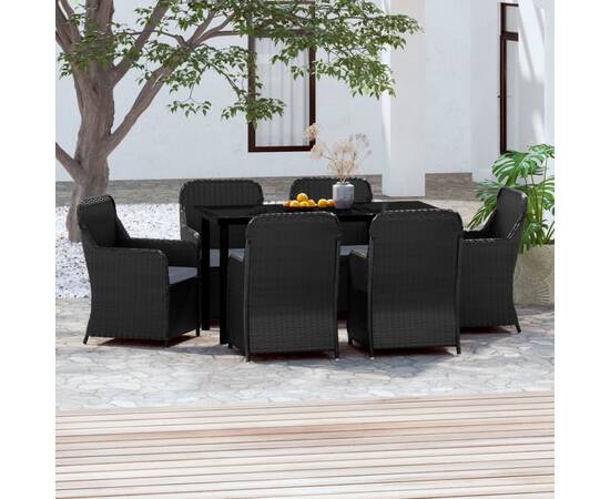 Set mobilier pentru grădină, cu perne, 7 piese, negru