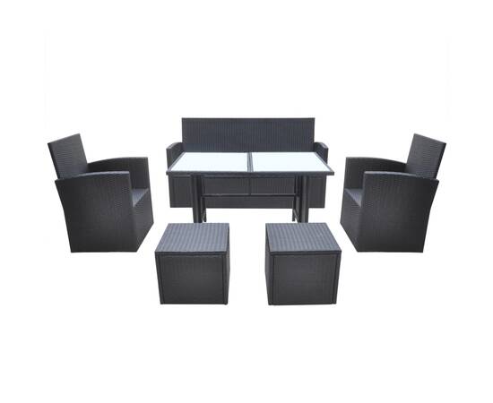 Set mobilier de exterior cu perne, 6 piese, negru, poliratan, 3 image