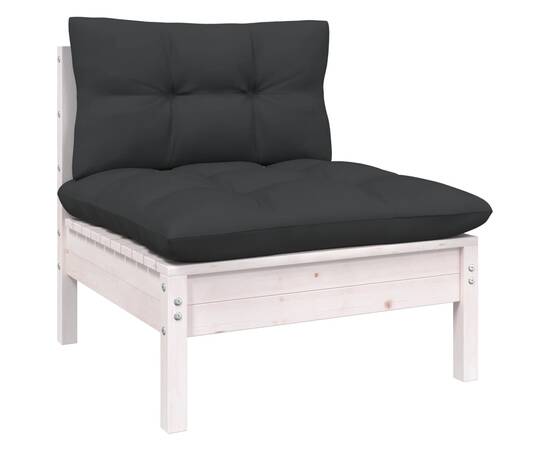 Set mobilier de grădină cu perne, 5 piese, alb, lemn masiv pin, 4 image