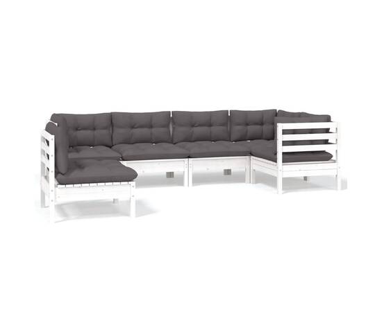 Set mobilier de grădină cu perne, 6 piese, alb, lemn de pin, 2 image