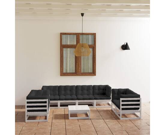 Set mobilier de grădină cu perne, 9 piese, lemn masiv de pin