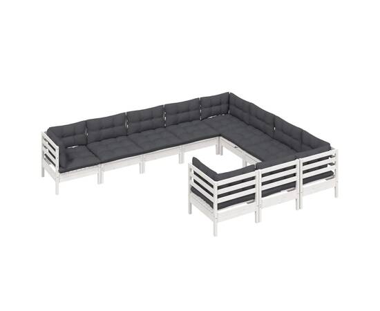 Set mobilier grădină cu perne, 10 piese, alb, lemn de pin, 3 image