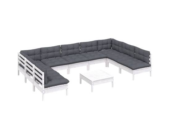 Set mobilier grădină cu perne, 10 piese, alb, lemn masiv pin, 3 image