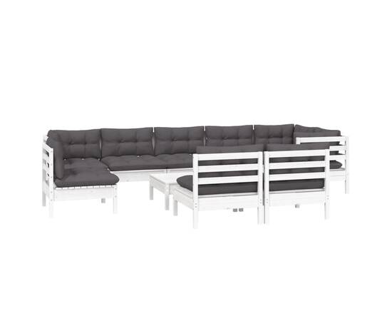 Set mobilier grădină cu perne, 10 piese, alb, lemn masiv pin, 3 image