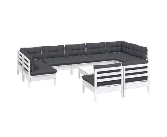 Set mobilier grădină cu perne, 10 piese, alb, lemn masiv pin, 3 image