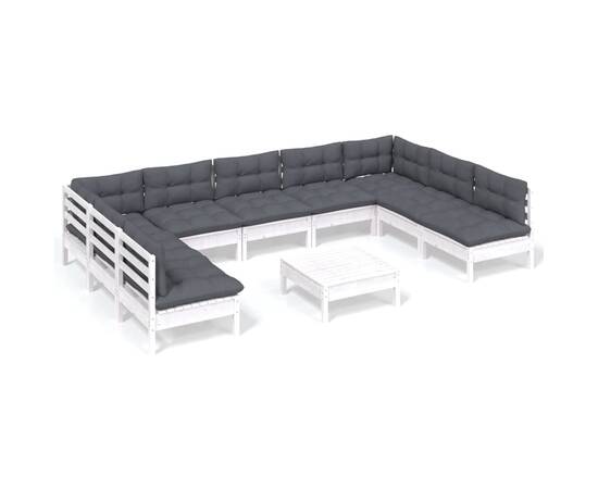 Set mobilier grădină cu perne, 10 piese, alb, lemn masiv pin, 2 image