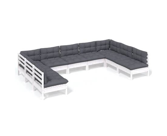 Set mobilier grădină cu perne, 9 piese, alb, lemn masiv pin, 2 image