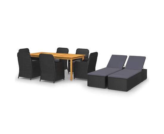 Set mobilier pentru grădină, 9 piese, negru