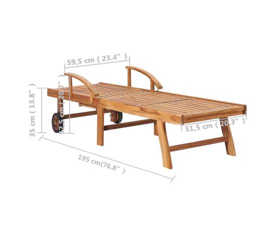 Șezlong cu pernă și masă, lemn masiv de tec, 10 image
