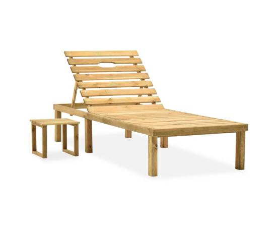 Șezlong de grădină cu masă și pernă, lemn de pin tratat, 2 image