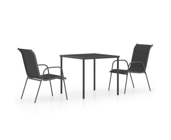 Set mobilier de exterior, 3 piese, negru, oțel, 2 image