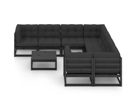 Set mobilier grădină cu perne, 9 piese, negru, lemn masiv pin, 3 image