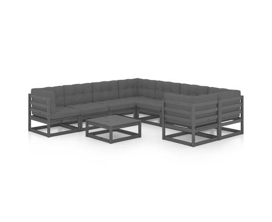 Set mobilier grădină cu perne, 9 piese, negru, lemn masiv pin, 2 image