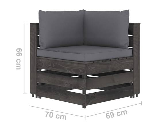 Set mobilier de grădină cu perne, 5 piese, gri, lemn tratat, 9 image