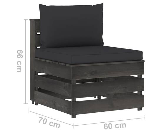 Set mobilier grădină cu perne, 10 piese, gri, lemn tratat, 9 image