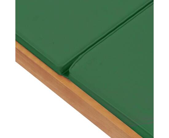 Șezlong cu pernă, verde, lemn masiv de tec, 8 image