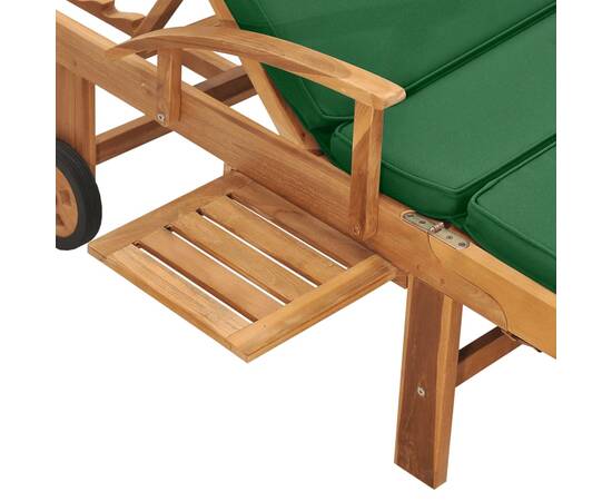 Șezlong cu pernă, verde, lemn masiv de tec, 7 image