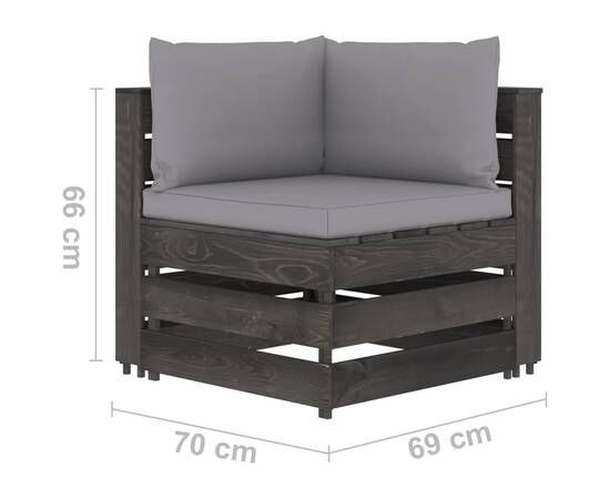 Canapea de grădină cu 2 locuri, cu perne, gri, lemn tratat, 8 image