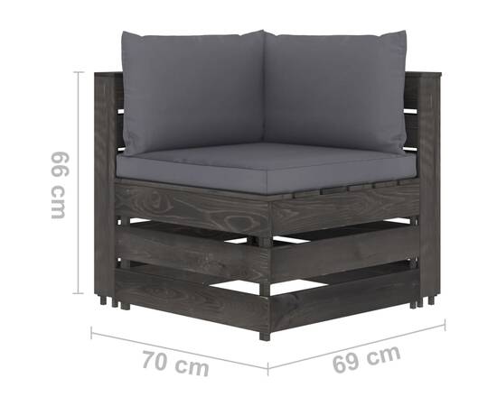 Canapea de grădină cu 4 locuri, cu perne, gri, lemn impregnat, 9 image