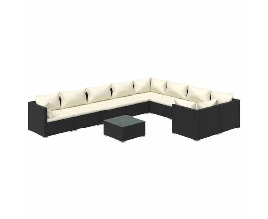 Set mobilier de grădină cu perne, 10 piese, negru, poliratan, 2 image