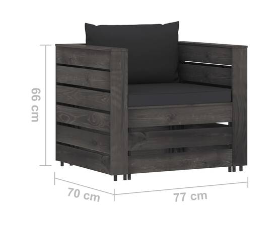 Set mobilier de grădină cu perne, 2 piese, gri, lemn tratat, 7 image