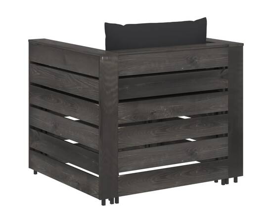 Set mobilier de grădină cu perne, 2 piese, gri, lemn tratat, 3 image