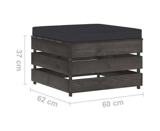 Set mobilier de grădină cu perne, 2 piese, gri, lemn tratat, 8 image