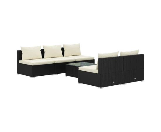 Set mobilier de grădină cu perne, 6 piese, negru, poliratan, 2 image