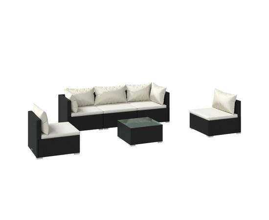 Set mobilier de grădină cu perne, 6 piese, negru, poliratan, 2 image