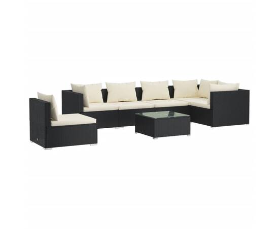 Set mobilier de grădină cu perne, 7 piese, negru, poliratan, 2 image