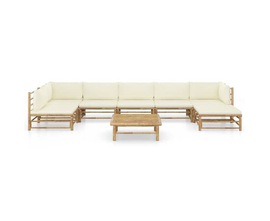 Set mobilier de grădină cu perne, 8 piese, alb crem, bambus, 2 image