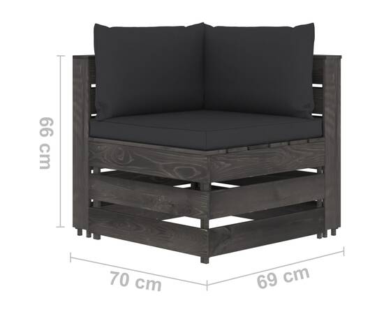 Set mobilier de grădină cu perne, 9 piese, gri, lemn tratat, 8 image